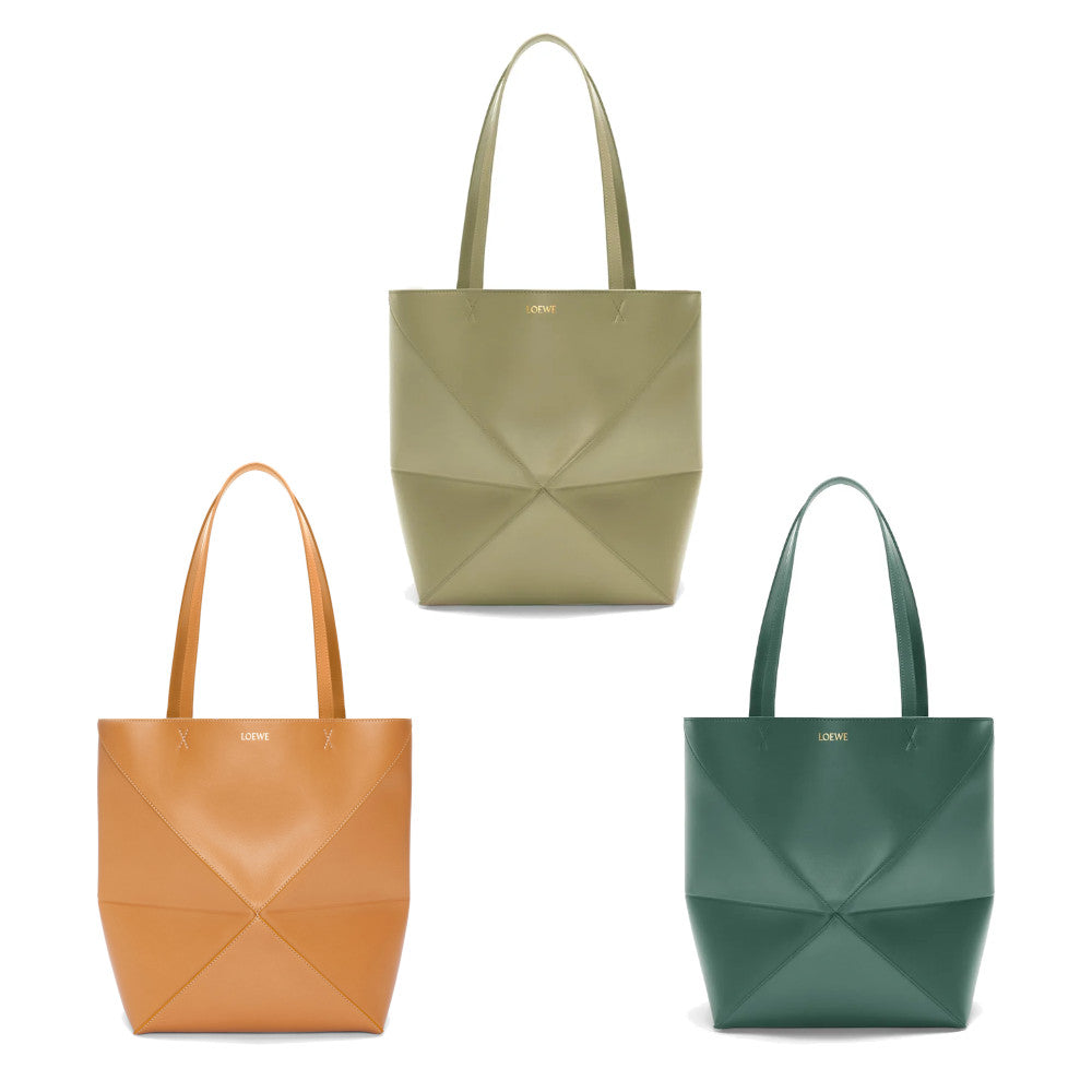 【LOEWE】PUZZLE FOLD TOTE MEDIUM◆A657G50X01 Medium Puzzle Fold tote in shiny calfskin Beige - LOEWE