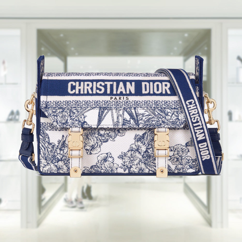 CHRISTIAN DIOR blue Oblique Embroidered DIORCAMP Messenger Bag at