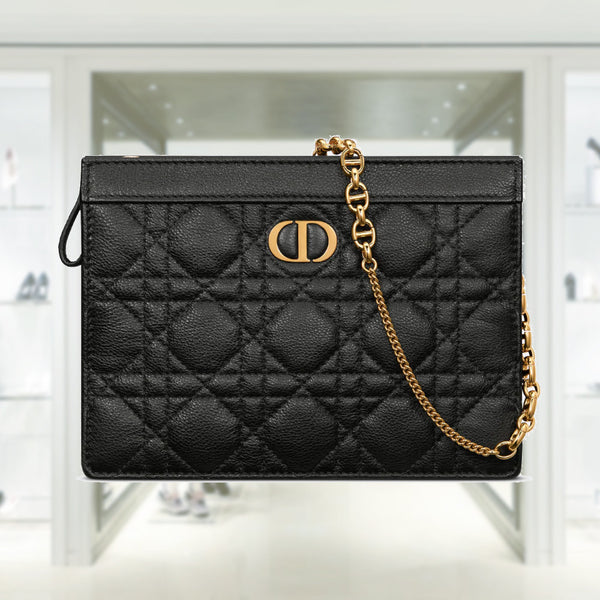 Dior DIOR CARO ZIPPED POUCH WITH CHAIN S5106UWHC_M900 – BORDER-GARA