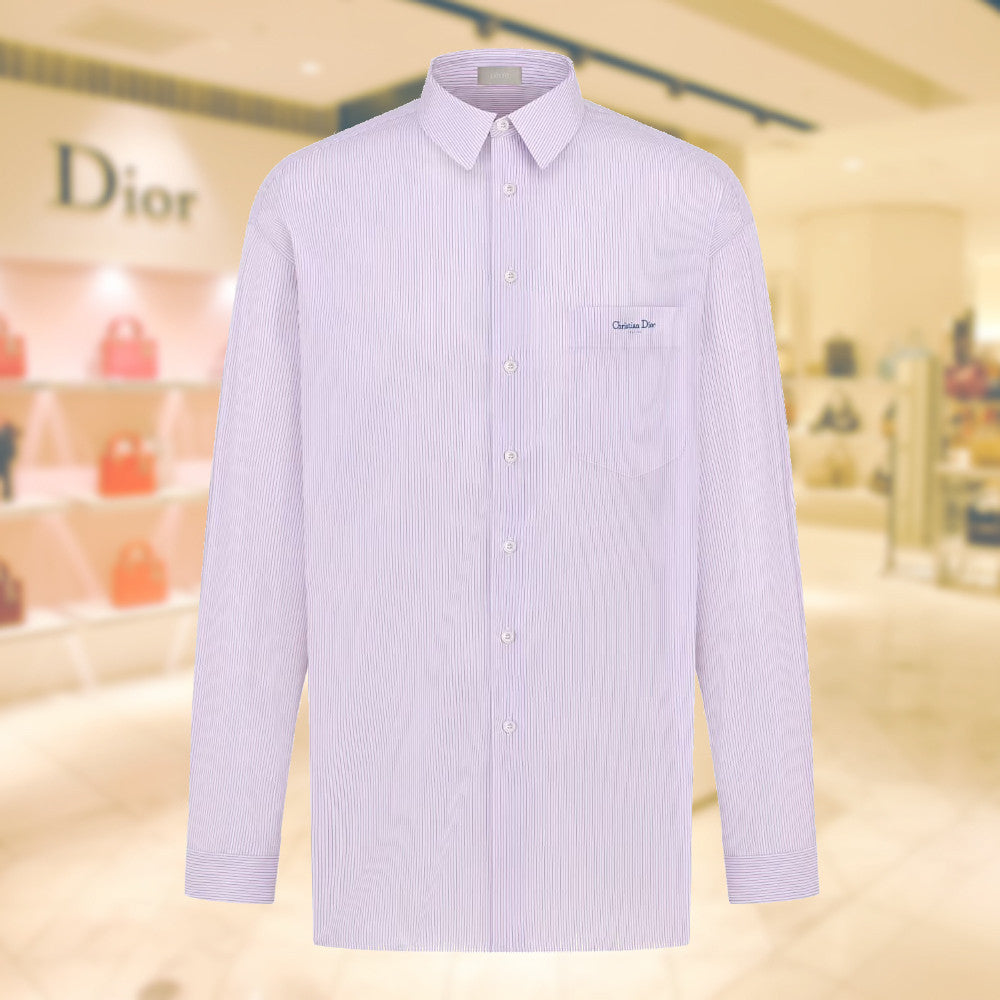 Oversized Christian Dior Couture Shirt Blue Striped Cotton Poplin