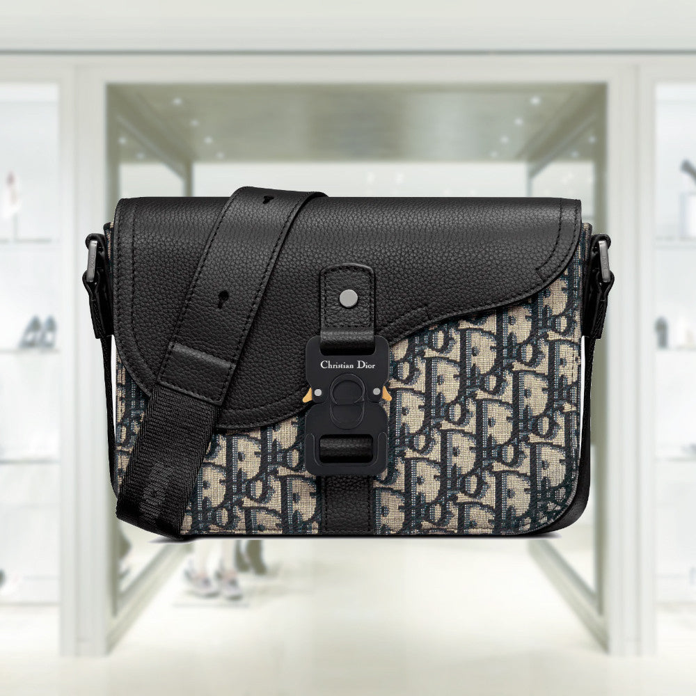 Dior Mini Saddle Bag with Strap Black Dior Oblique Jacquard and Grained - Men