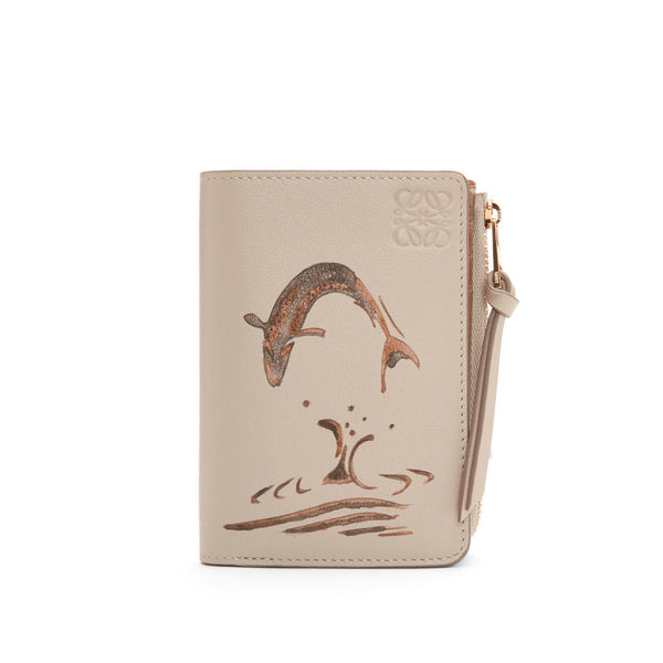 Fish slim zip wallet in classic calfskin