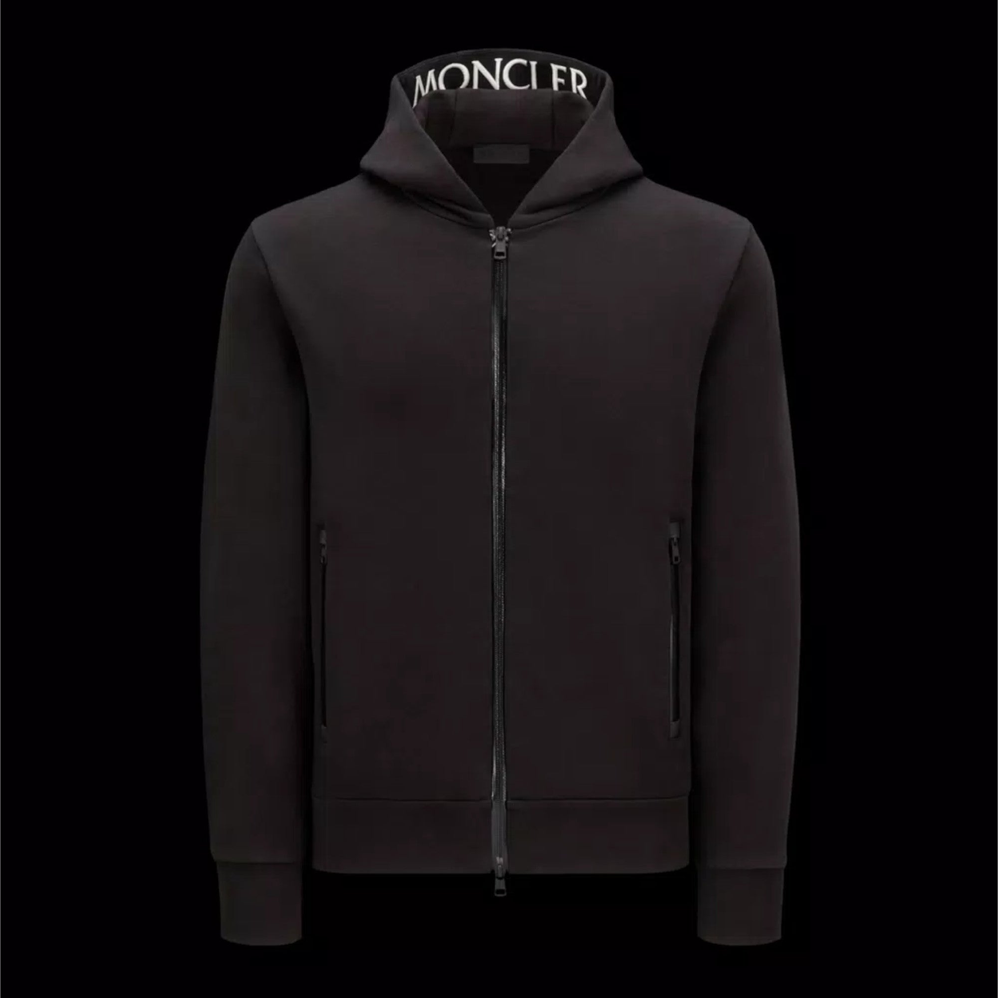MONCLER｜HOOD/ZIP-UP (8G00010 8098U 999) MONCLER Webbing-Trimmed Stretch-Cotton Jersey Zip-Up Hoodie