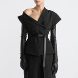 Asymmetric Short-Sleeved Jacket with Belt