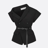 Asymmetric Short-Sleeved Jacket with Belt