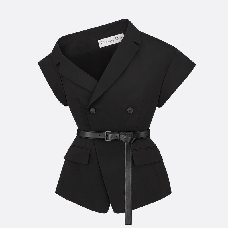 Asymmetric Short-Sleeved Jacket with Belt