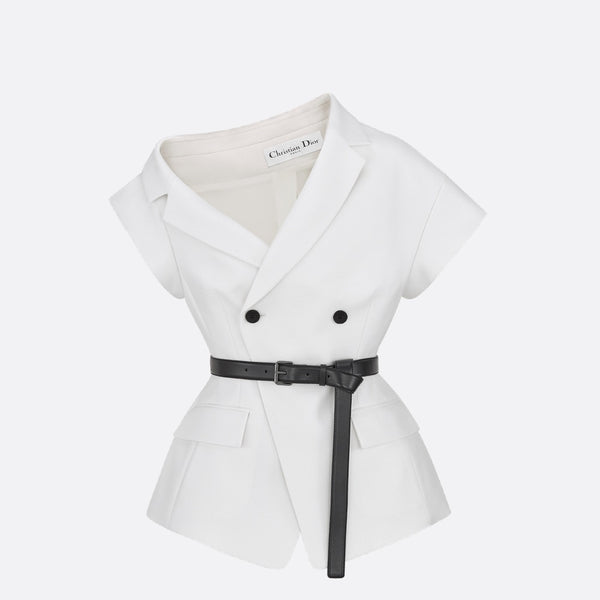Asymmetric Short-Sleeved Jacket with Belt
