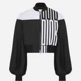Cropped Bomber Jacket with Bishop Sleeves