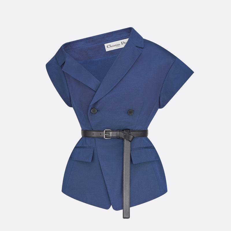 Asymmetric Short-Sleeved Jacket with Belt