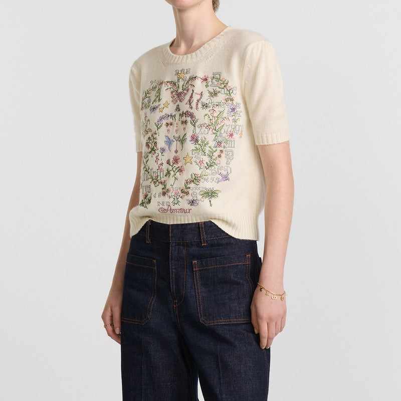 Dioramour Short-Sleeved Embroidered Sweater