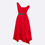 Mid-Length Draped Dress with Belt