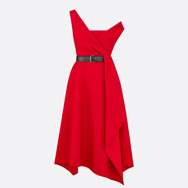 Mid-Length Draped Dress with Belt