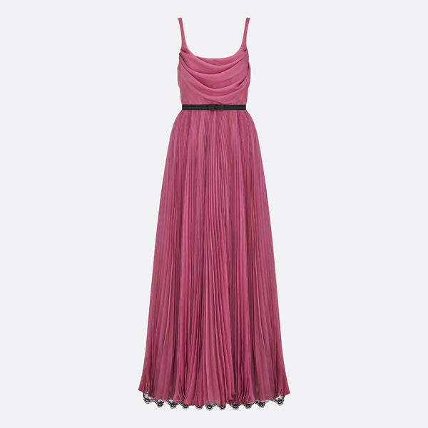 Long Pleated Dress with Belt