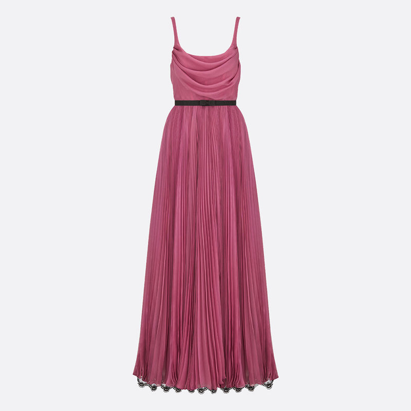 Long Pleated Dress with Belt