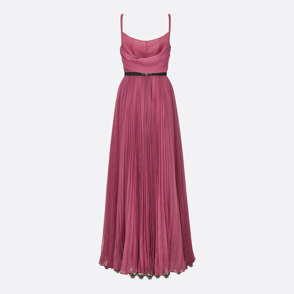 Long Pleated Dress with Belt