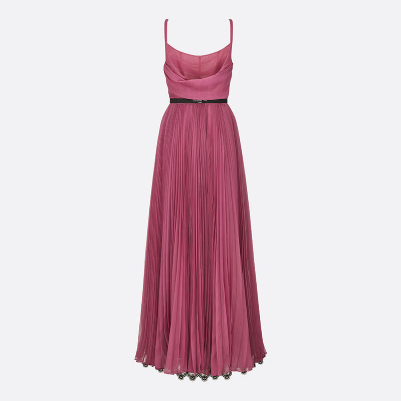 Long Pleated Dress with Belt