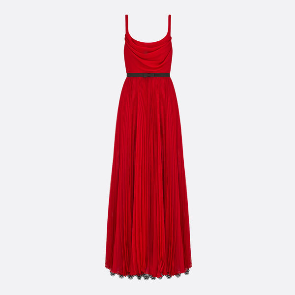Long Pleated Dress with Belt