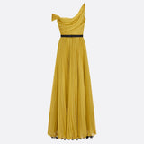 Long Pleated Dress with Belt