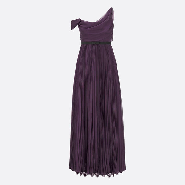 Long Pleated Dress with Belt