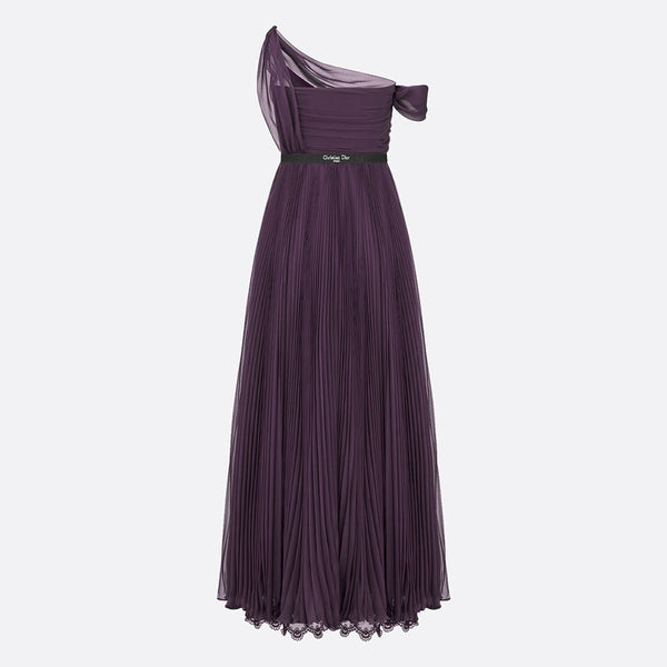 Long Pleated Dress with Belt
