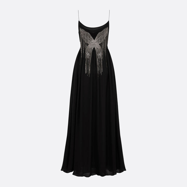 Long Evening Gown with Embroidered Back