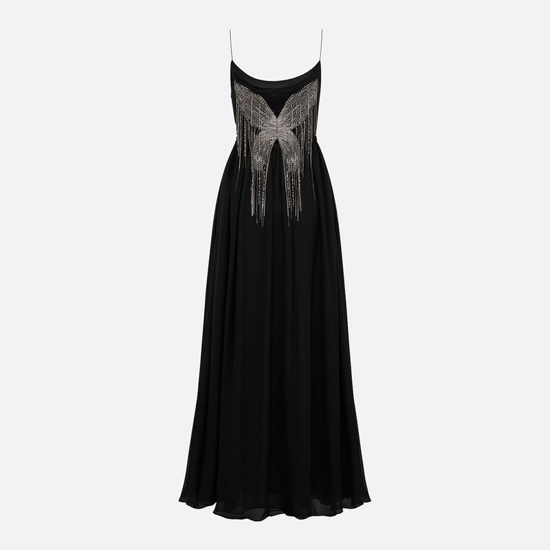 Long Evening Gown with Embroidered Back