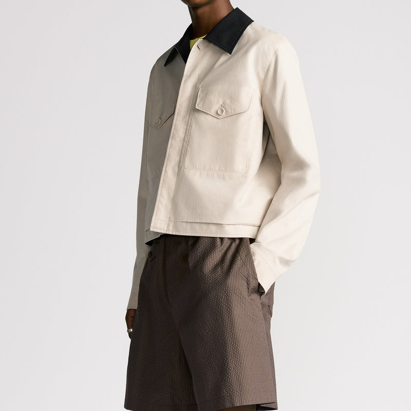 Jacket with Contrasting Spread Collar