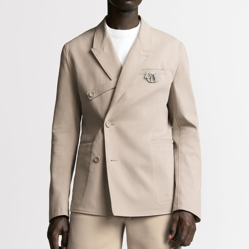 Oblique Jacket with Buttoned Strap and CD Icon Embroidery