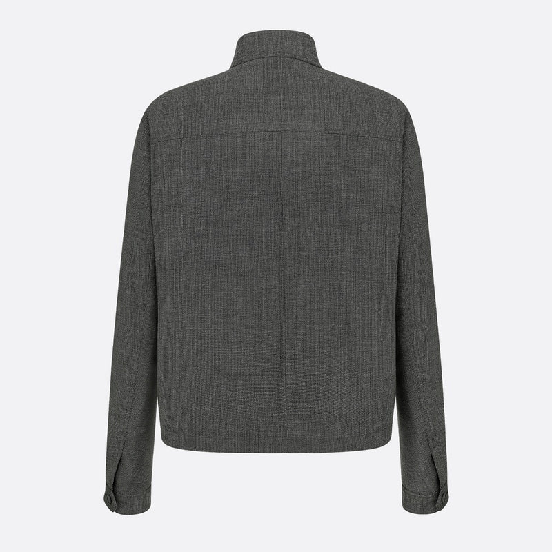Micro-Houndstooth Harrington-Style Blouson Jacket