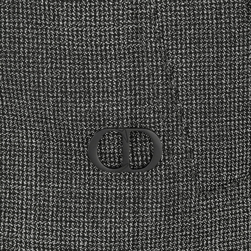 Micro-Houndstooth Harrington-Style Blouson Jacket