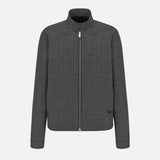 Micro-Houndstooth Harrington-Style Blouson Jacket