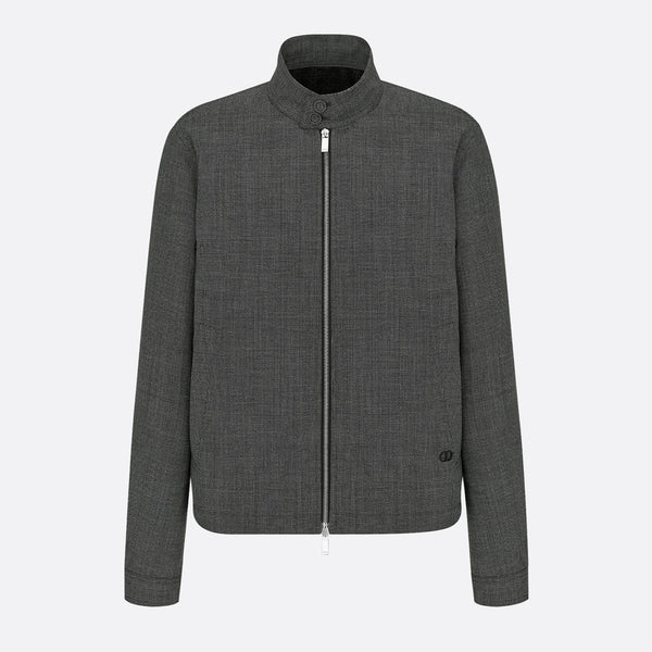 Micro-Houndstooth Harrington-Style Blouson Jacket