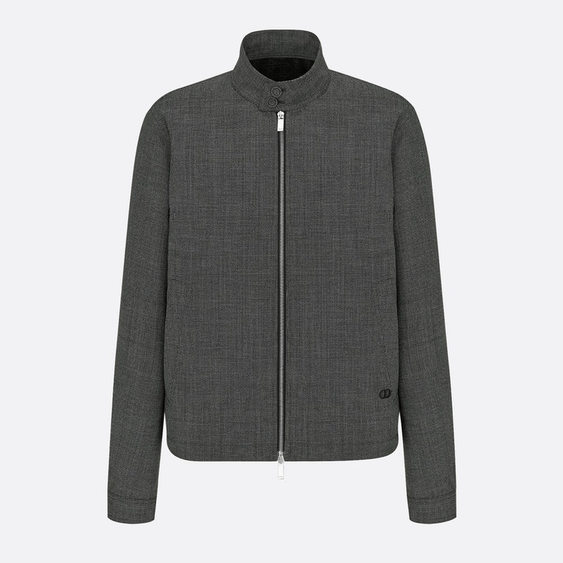Micro-Houndstooth Harrington-Style Blouson Jacket