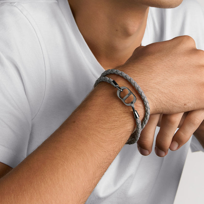 CD Icon Braided Leather Double Bracelet