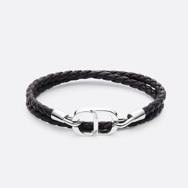 CD Icon Braided Leather Double Bracelet