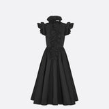 Mid-Length Flared Dress with Removable Ruched Collar