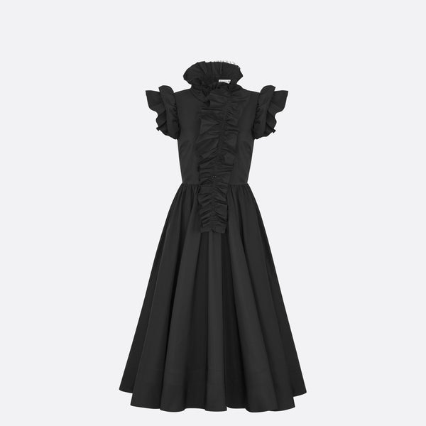 Mid-Length Flared Dress with Removable Ruched Collar