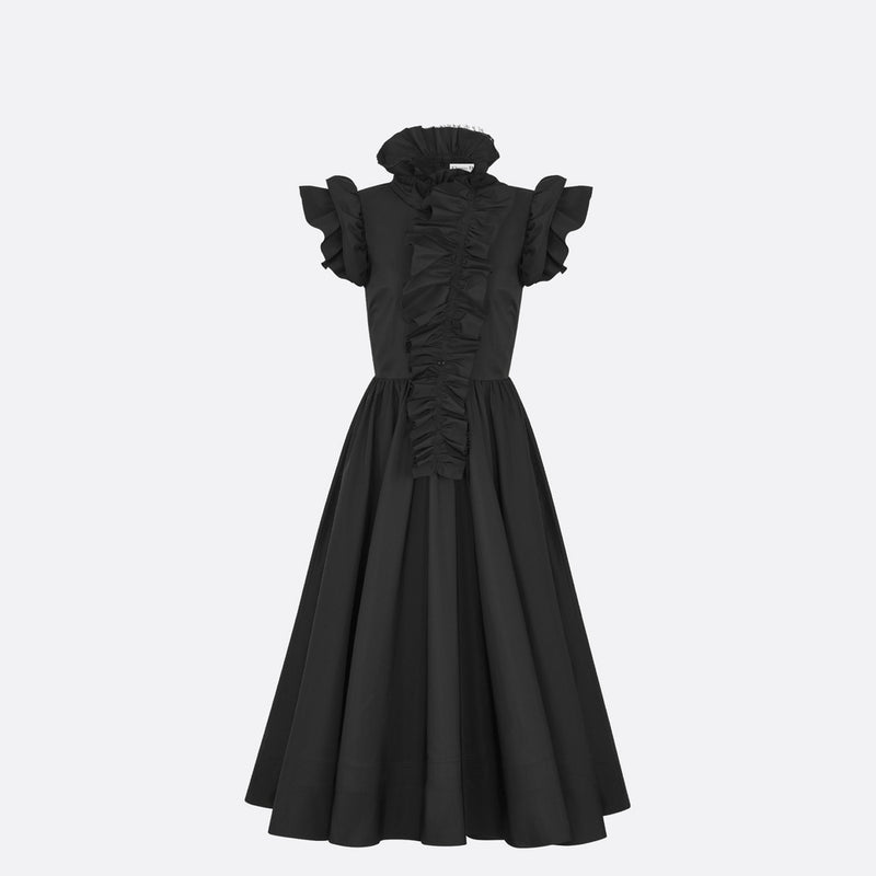 Mid-Length Flared Dress with Removable Ruched Collar