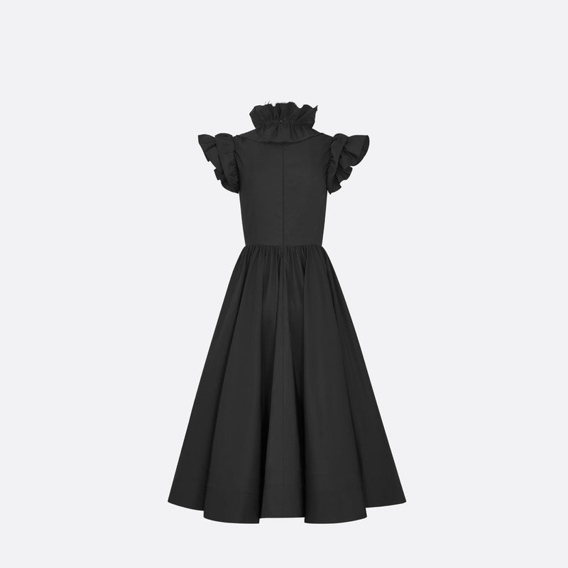Mid-Length Flared Dress with Removable Ruched Collar