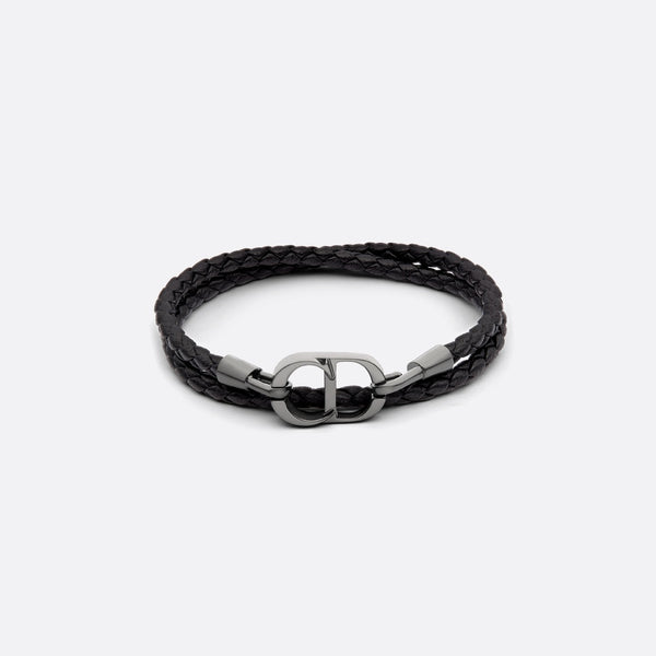 CD Icon Braided Leather Double Bracelet