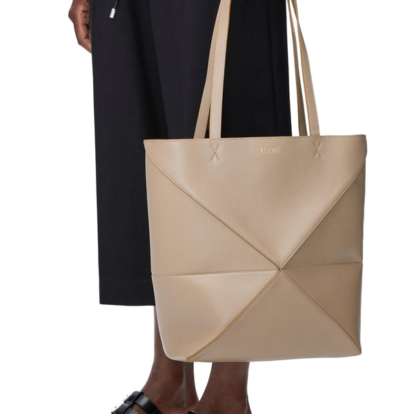 Medium Puzzle Fold tote in shiny calfskin