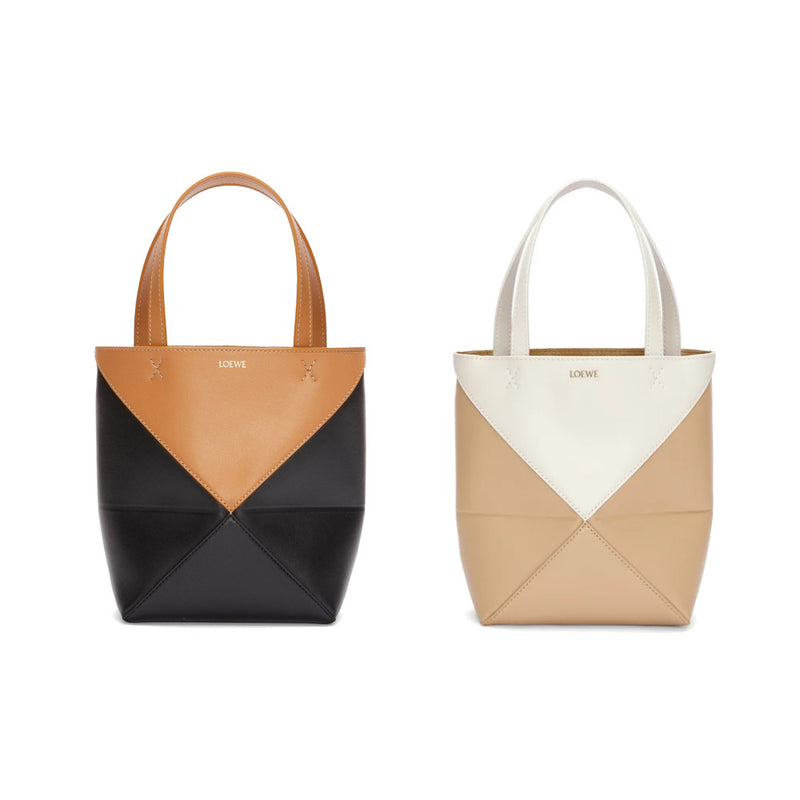 Mini Puzzle Fold Tote in shiny calfskin