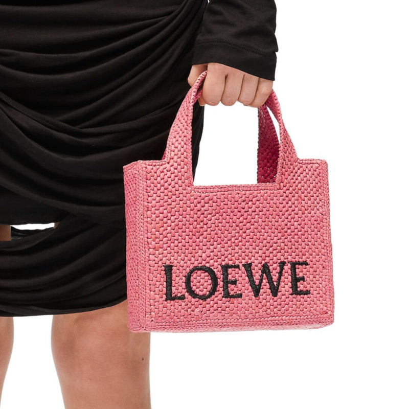 Mini LOEWE Font Tote in raffia