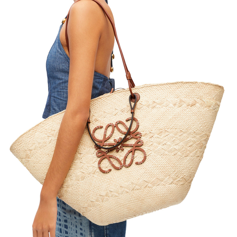 Large Anagram Basket bag in iraca palm and calfskin