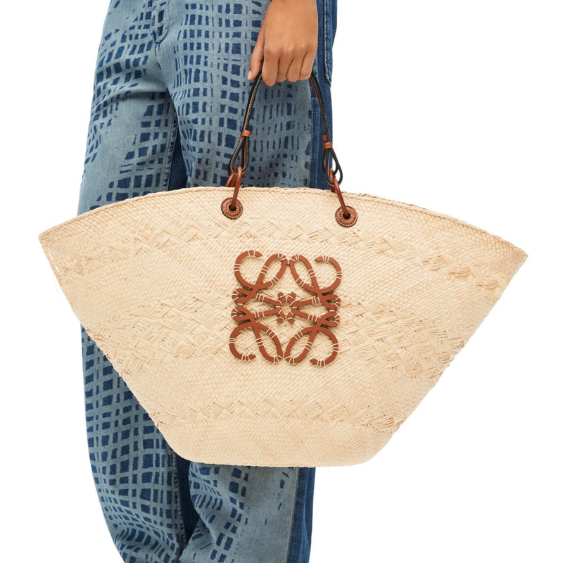 Large Anagram Basket bag in iraca palm and calfskin