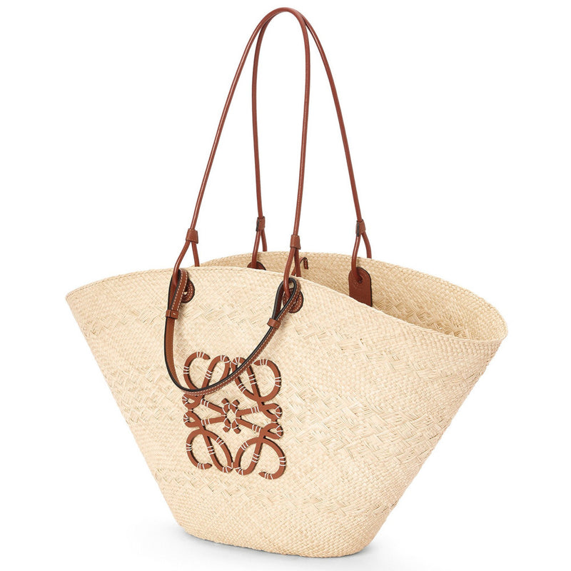 Large Anagram Basket bag in iraca palm and calfskin