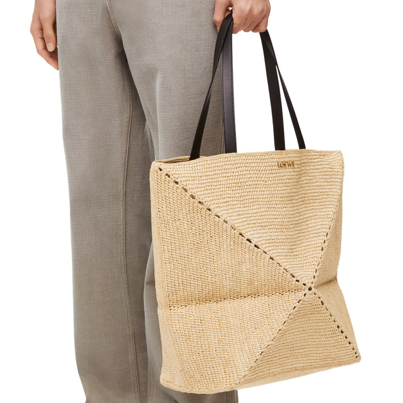 XL Puzzle Fold Tote in raffia