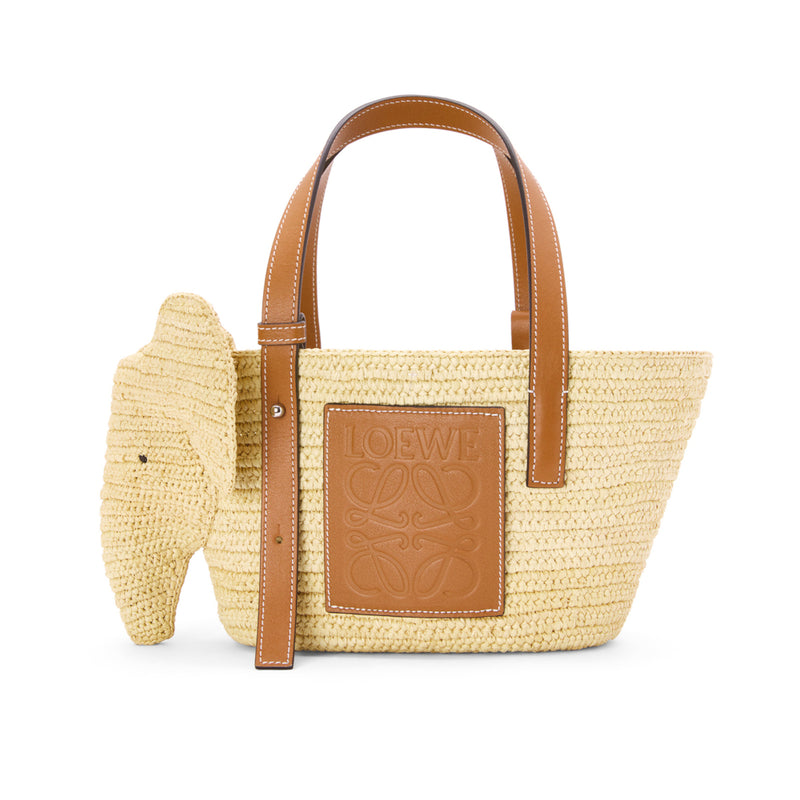 Small Elephant basket in raffia and calfskin