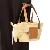 Small Elephant basket in raffia and calfskin