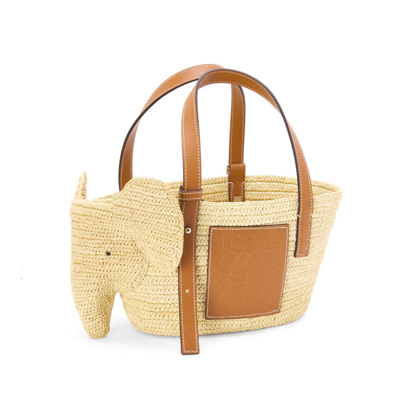 Small Elephant basket in raffia and calfskin